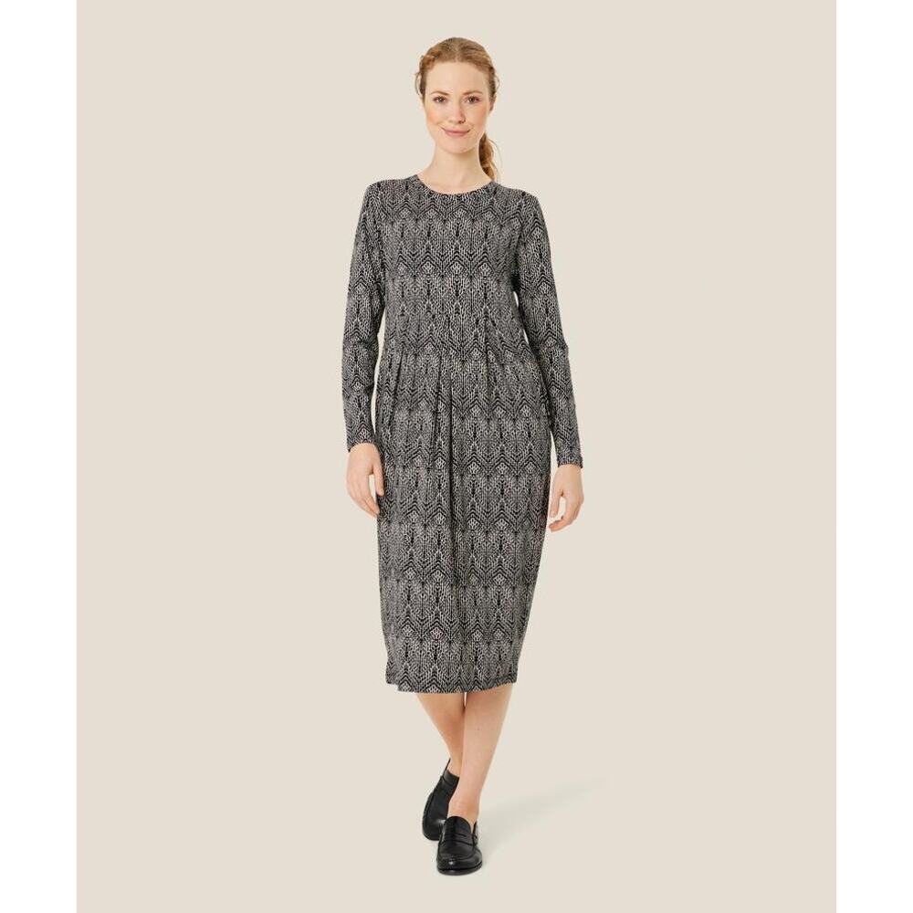 MASAI COPENHAGEN Namo Jersey Black & White Chevron Print Midi Dress Size M